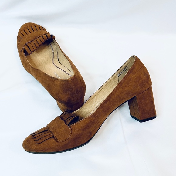 CL by Laundry Suede Annette Heeled Moccasin Loafers - Whiskey/Brown - 7 - Picture 6 of 7